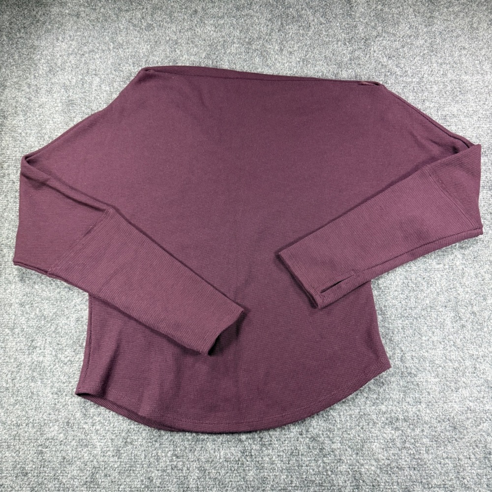 We The Free Waffle Knit Thermal Top Boat Neck Off the Shoulder Women Large Plum